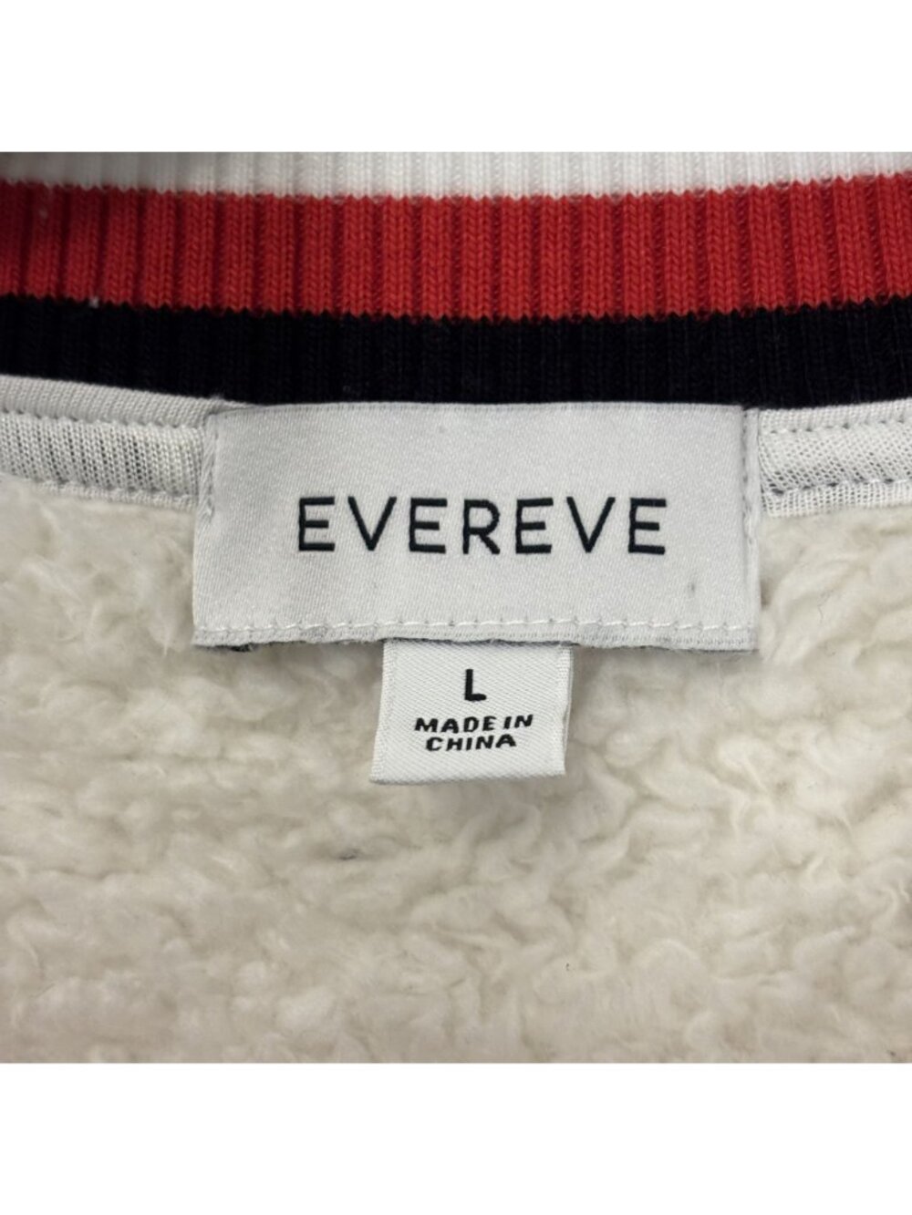 Evereve Off White Varsity Teddy Knit Pullover With Striped Red and Black Trim - Picture 2 of 8